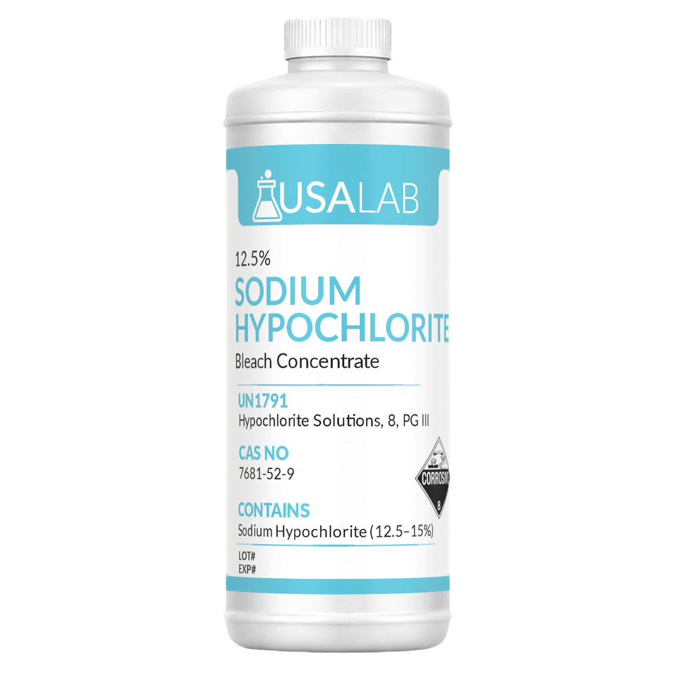 12.5% sodium hypochlorite bleach concentrate quart bottle with UN1791 hazard label