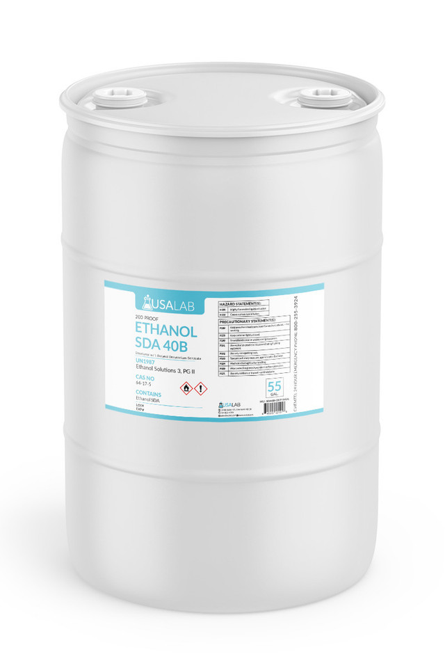 USA Lab 55 Gallon Drum Ethanol 200 Proof SDA 40B USP Grade Perfumers Alcohol Bulk Supply