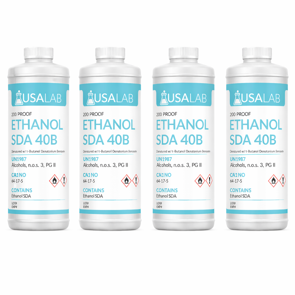 Four bottles of USA Lab ethanol SDA 40B 200 proof denatured alcohol