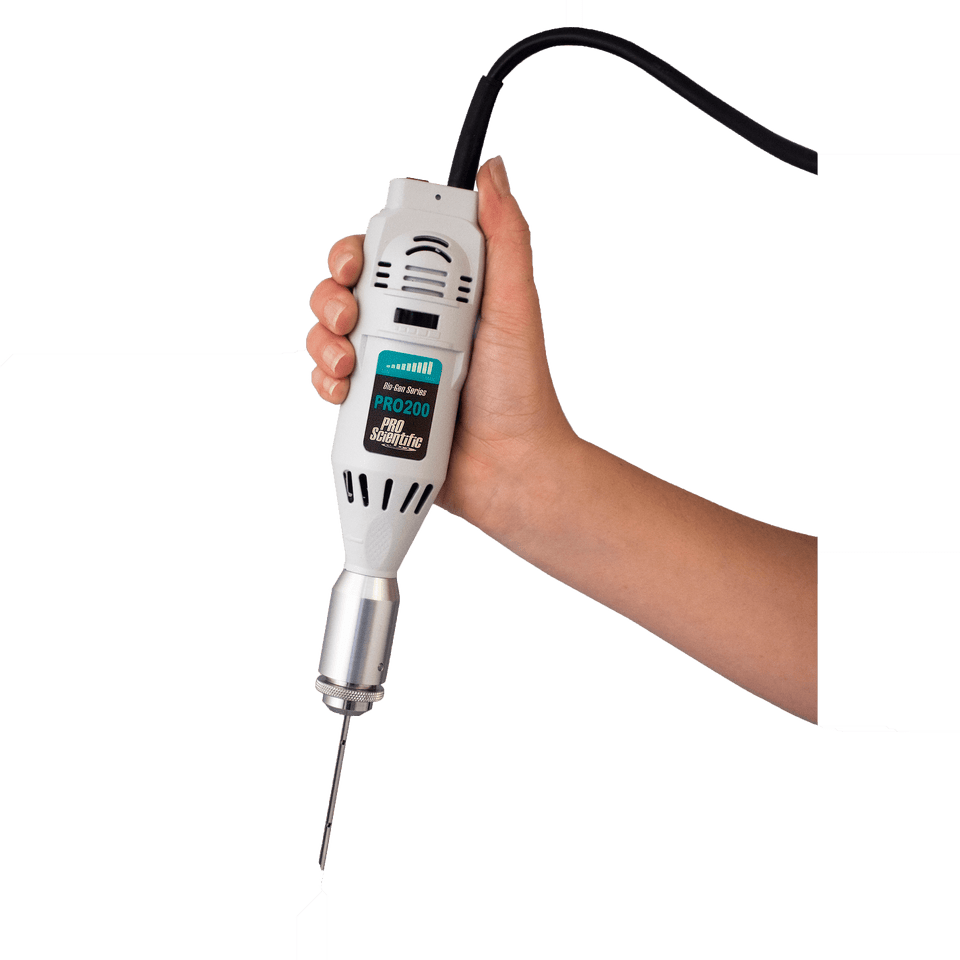 Bio-Gen PRO200 hand-held rotor-stator homogenizer with PRO Quick Connect stainless-steel probe for 0.03 mL–1 L samples