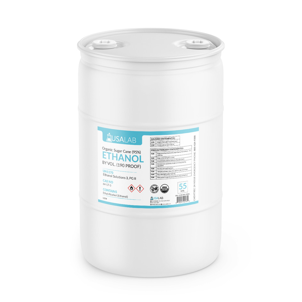 Organic Sugar Cane Ethanol 190 Proof 55 gallon drum with USA Lab chemical label