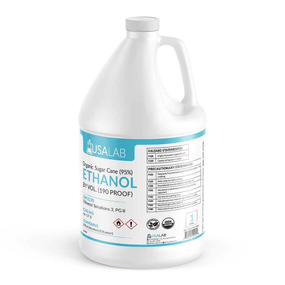 Organic Sugar Cane Ethanol 190 Proof 1 gallon HDPE bottle with USA Lab label