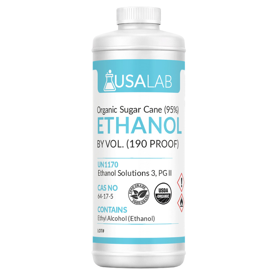 Organic Sugar Cane Ethanol 190 Proof quart bottle with USA Lab label front view