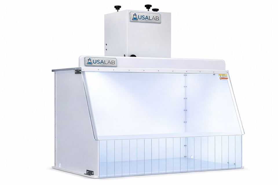 USA Lab Ductless Fume Hood designed for laboratory chemical vapor filtration and user protection, featuring ductless air filtration technology for safe indoor lab use.