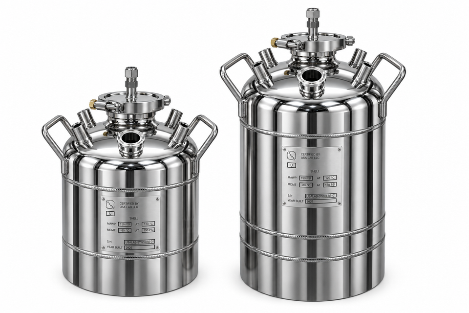 USA Lab 15L & 30L ASME Stainless Steel Pressure Vessel – Non-Jacketed with NPT Fittings
