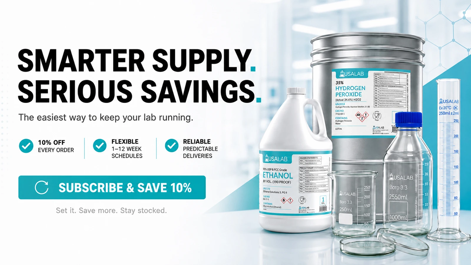Subscribe and Save up to 10% off and all solvents, and consumables