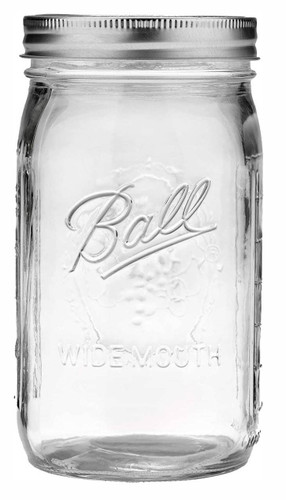 BALL Wide Mouth Quart 32-Ounces Mason Jar with Lid and Band Glass