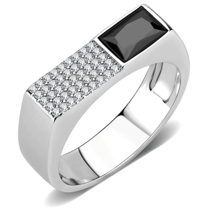 DA252 - High polished (no plating) Stainless Steel Ring with AAA Grade CZ  in Black Diamond A874-DA252