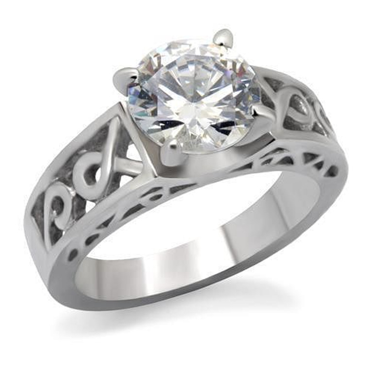 TK069 - High polished (no plating) Stainless Steel Ring with AAA Grade CZ  in Clear A874-TK069