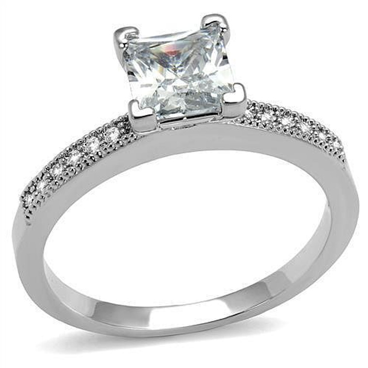 3W1209 - Rhodium Brass Ring with AAA Grade CZ  in Clear A874-3W1209