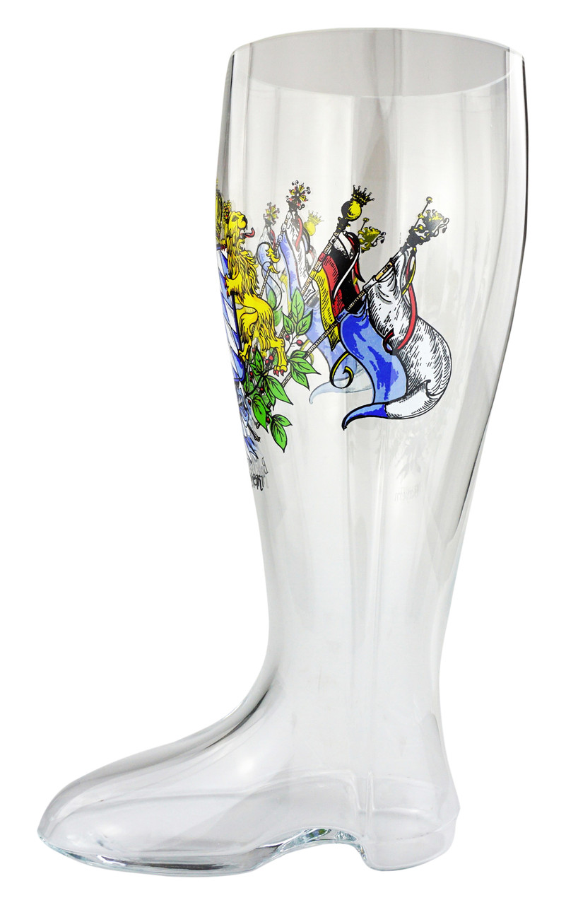 Custom Engraved Bavarian Crest Glass Beer Boot 2 Liter
