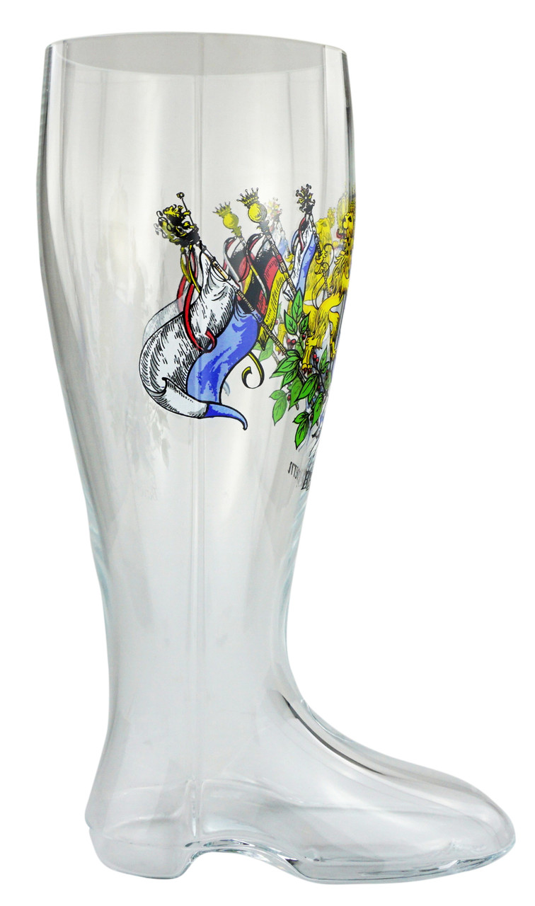Custom Engraved Bavarian Crest Glass Beer Boot 2 Liter