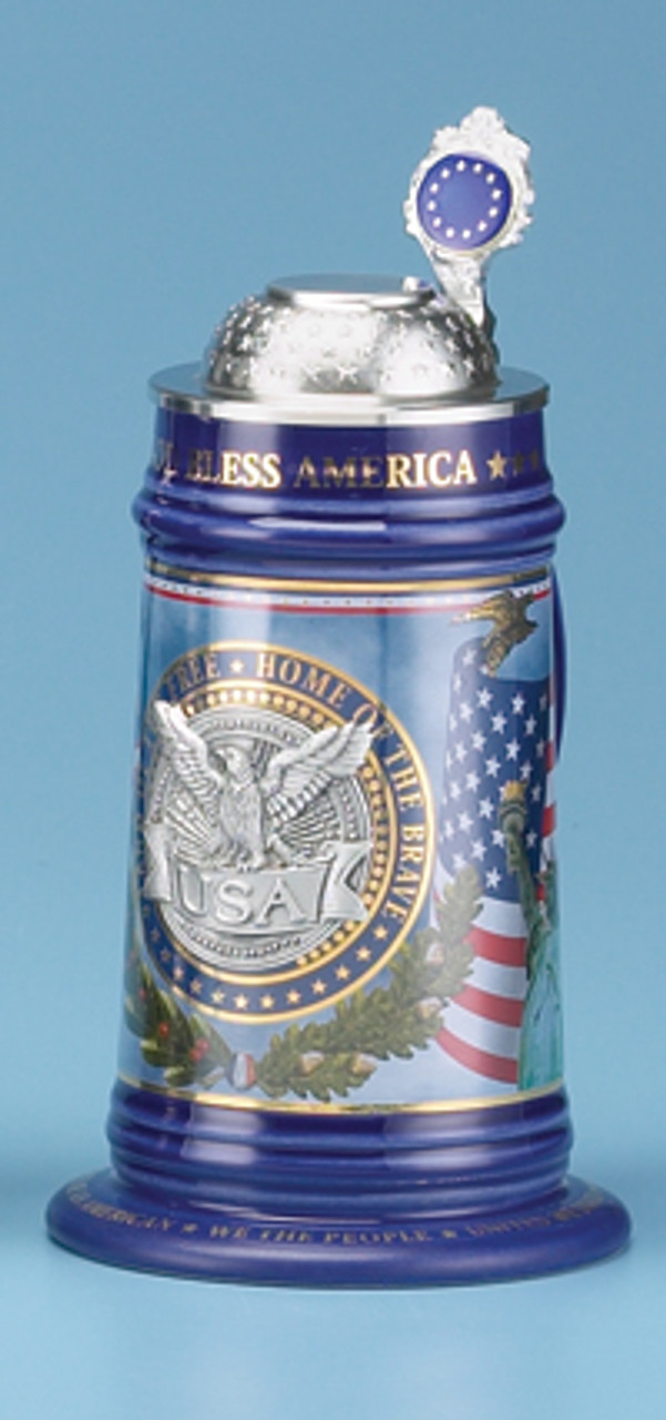 USA Stoneware Pewter Emblem Beer Stein USA Stoneware Pewter Emblem Beer Stein