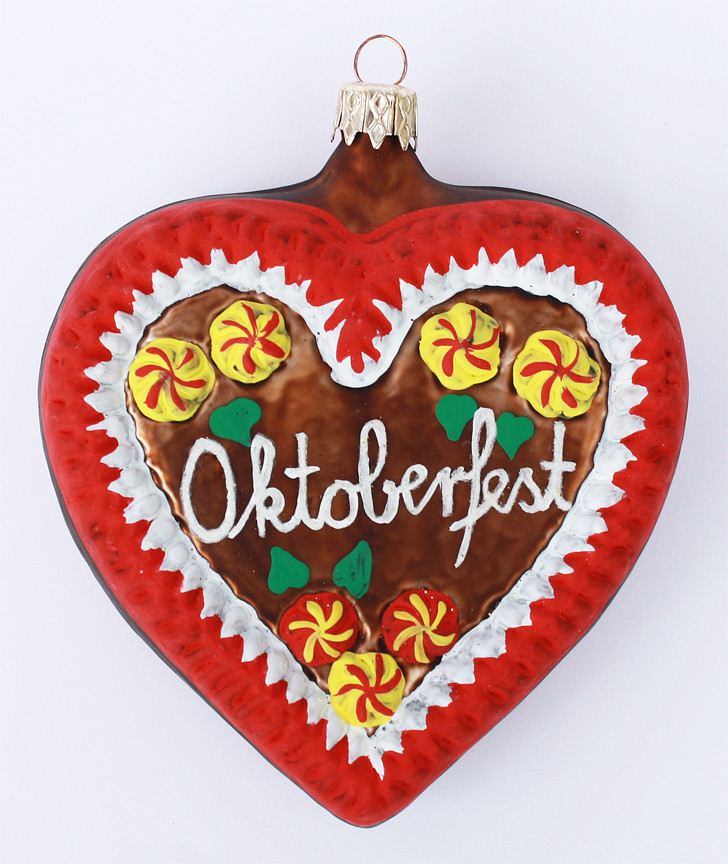 Oktoberfest Gingerbread Heart Glass Ornament - GermanSteins.com