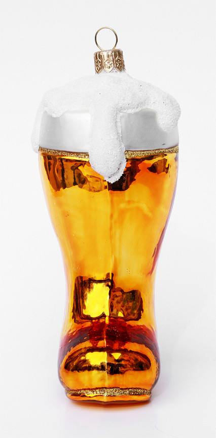 German Beer Boot Glass Christmas Ornament