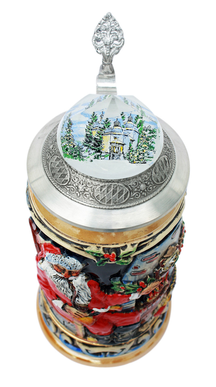 Christmas Beer Stein with Ornate Crystal Lid