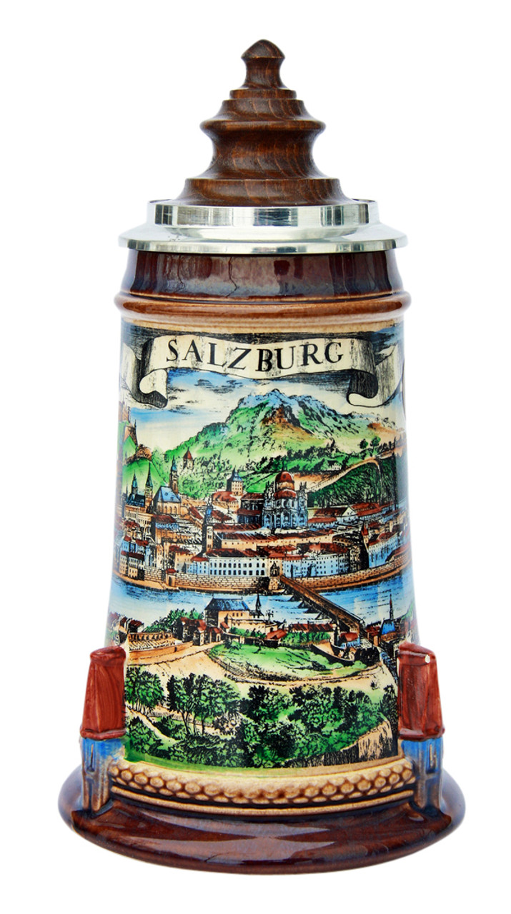 Old Salzburg Beer Stein with Wood Lid Old Salzburg Beer Stein with Wood Lid