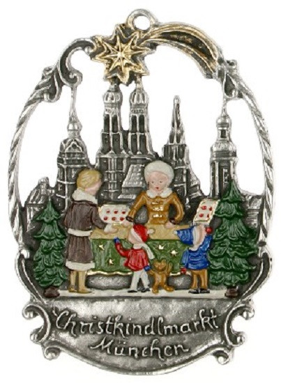 Antique Style German Pewter Christmas Ornament of Traditional Christmas
