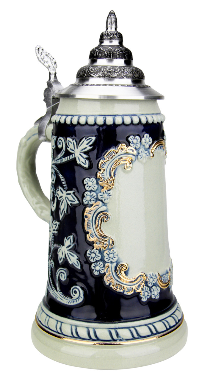 Cobalt Blue Glaze Beer Stein with 24K Gold Accents