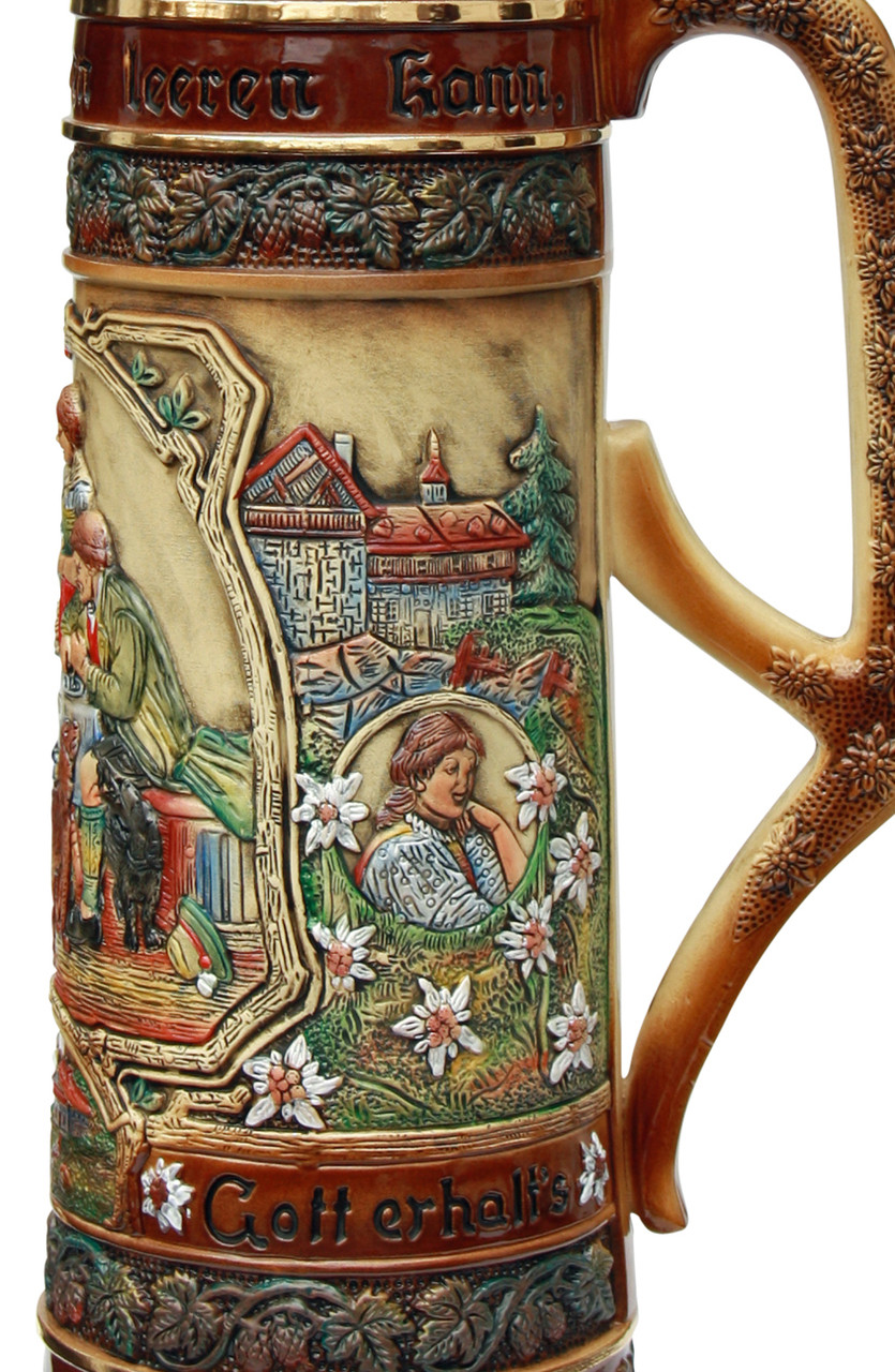 Ｇｌｕｈｅｎ～Ｄａｓ　Ｅｗｉｇｅ　Ｄａｓｅｉｎ 12 Liter Beer Stein with Dancing Bavarian Couple Lid