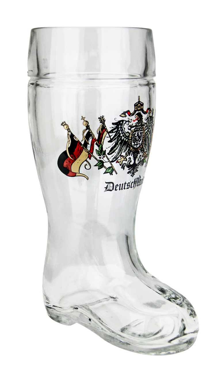 Personalized .5 Liter Glass Beer Boot with German Crest