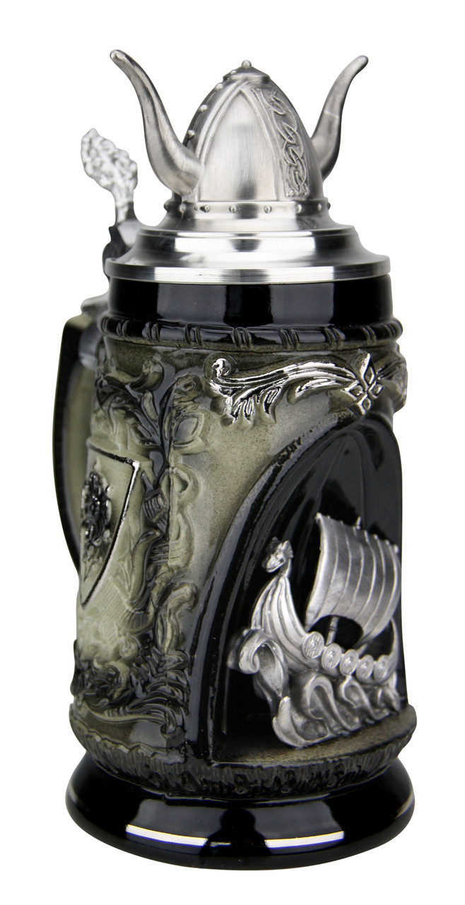 Viking Ship Grotto Beer Stein with Helmet Lid