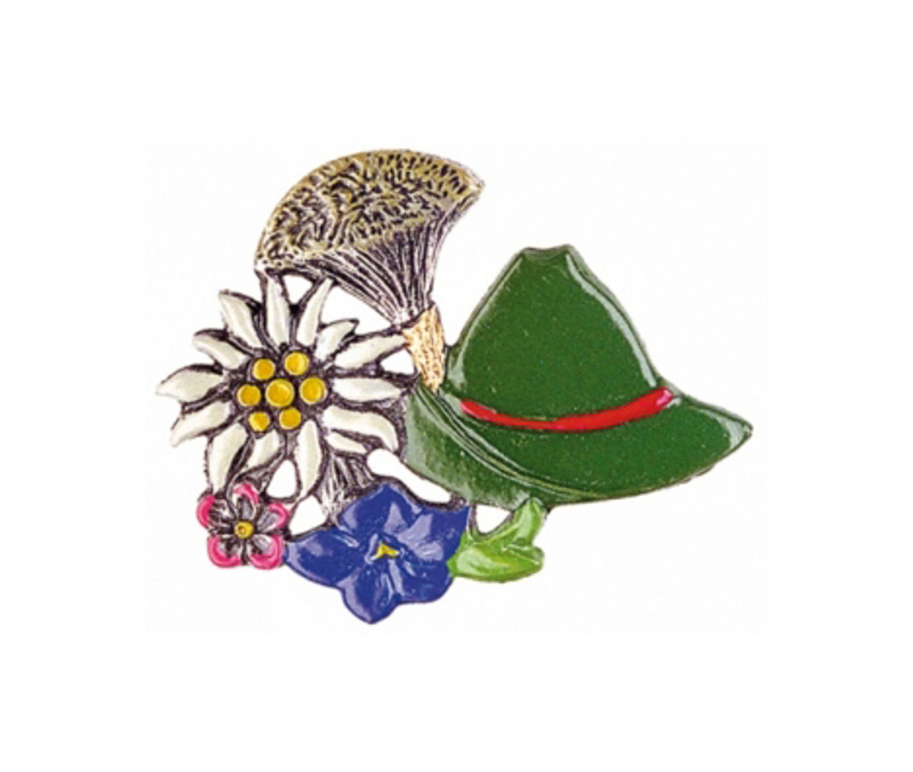 German Hat and Alpine Flowers Pewter German Hat Pin