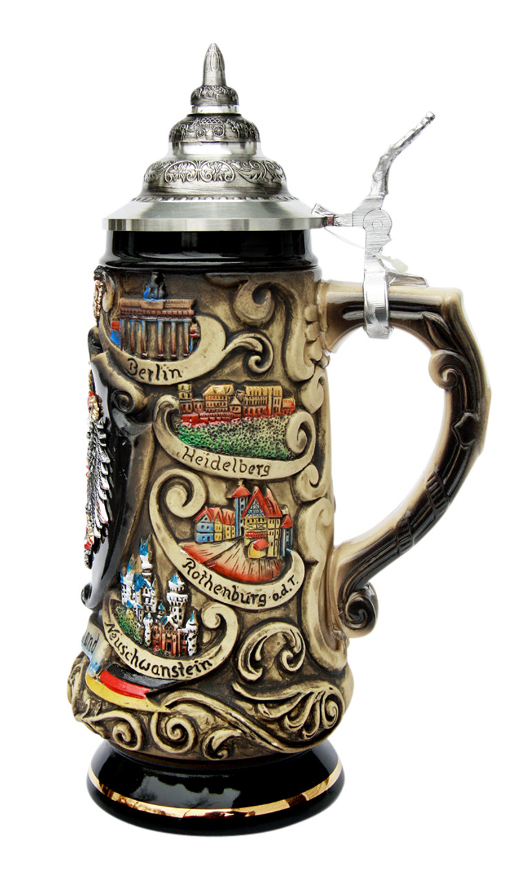 Deutschland Pewter Eagle Cities Beer Stein
