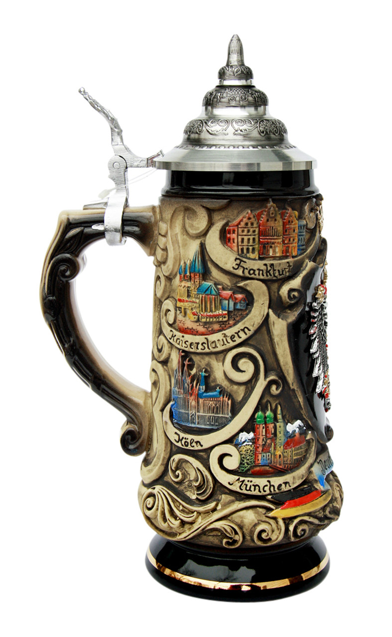 Deutschland Pewter Eagle Cities Beer Stein