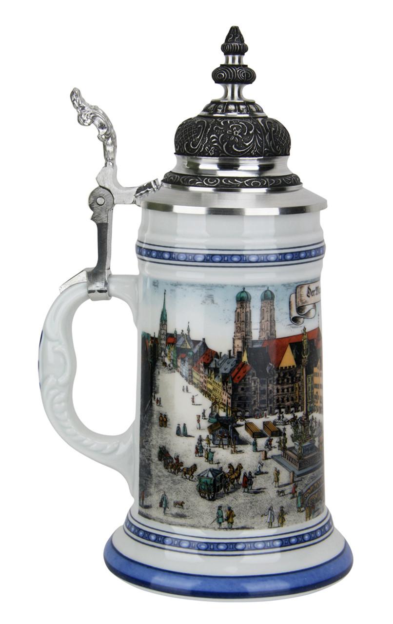 Munchen Porcelain Beer Stein with Facon Lid - GermanSteins.com