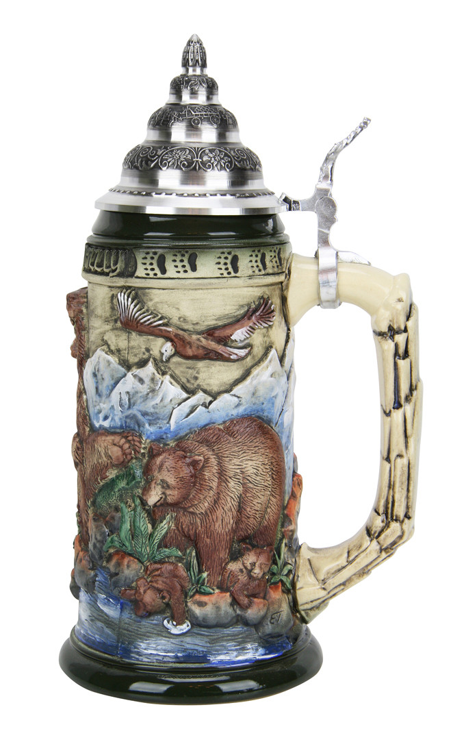 Glorious Grizzly Bear Beer Stein Rustic - GermanSteins.com