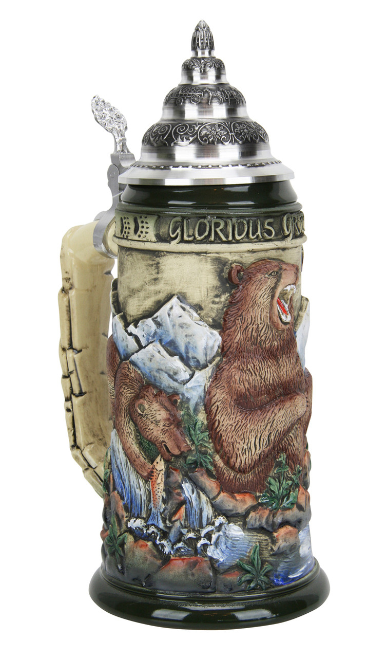 Glorious Grizzly Bear Beer Stein Rustic - GermanSteins.com