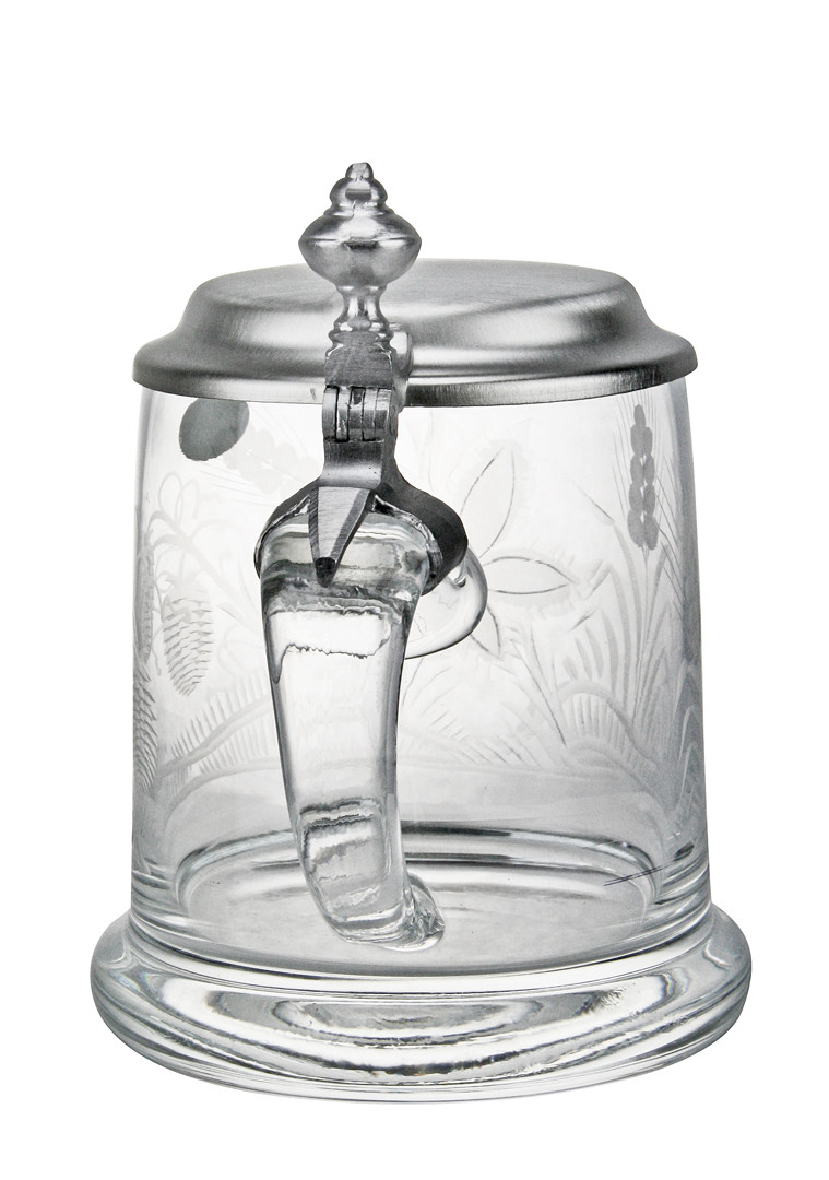 Hops and Wheat Engraved Crystal Beer Stein - GermanSteins.com