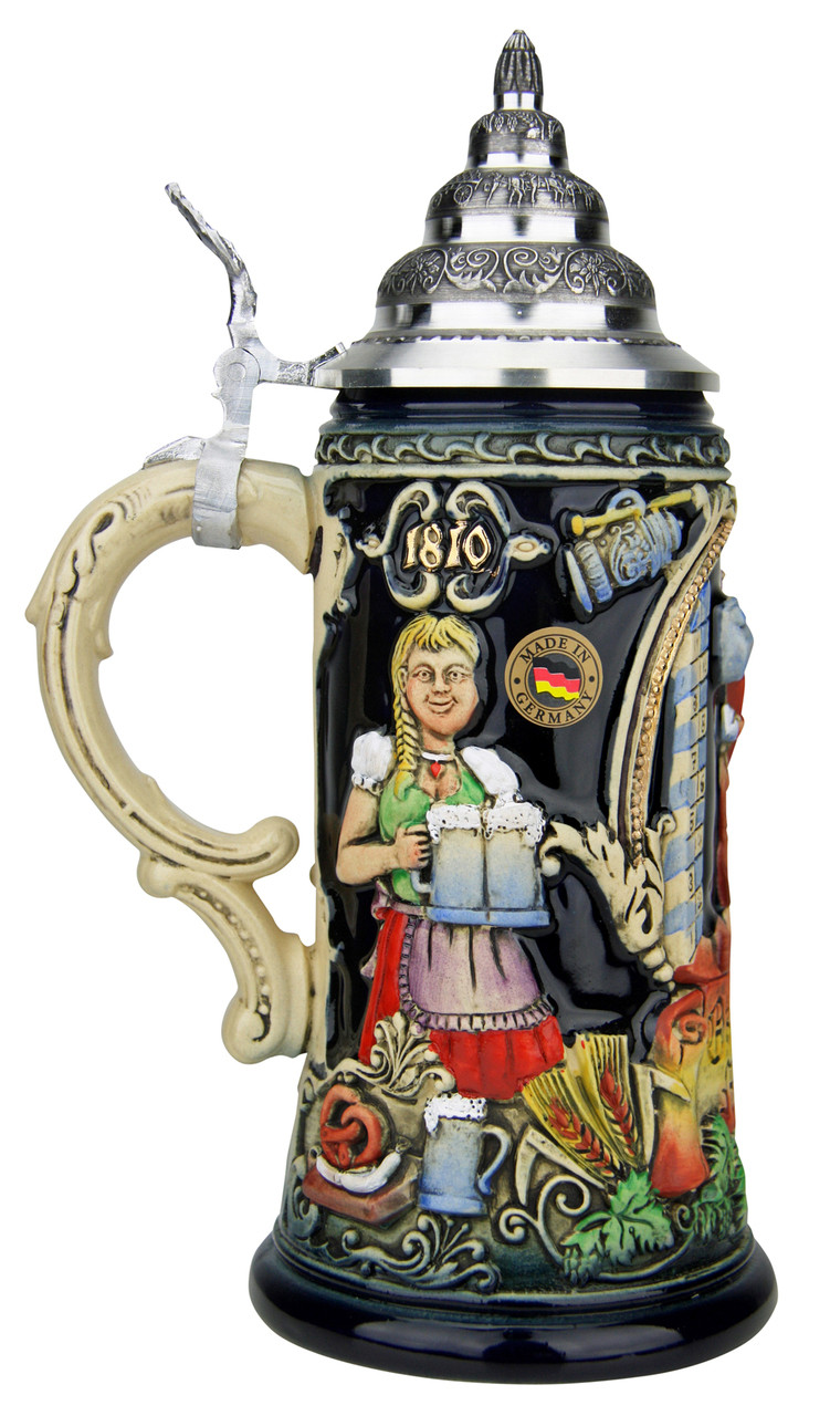 Collectible Ceramic Oktoberfest Beer Stein with Lid