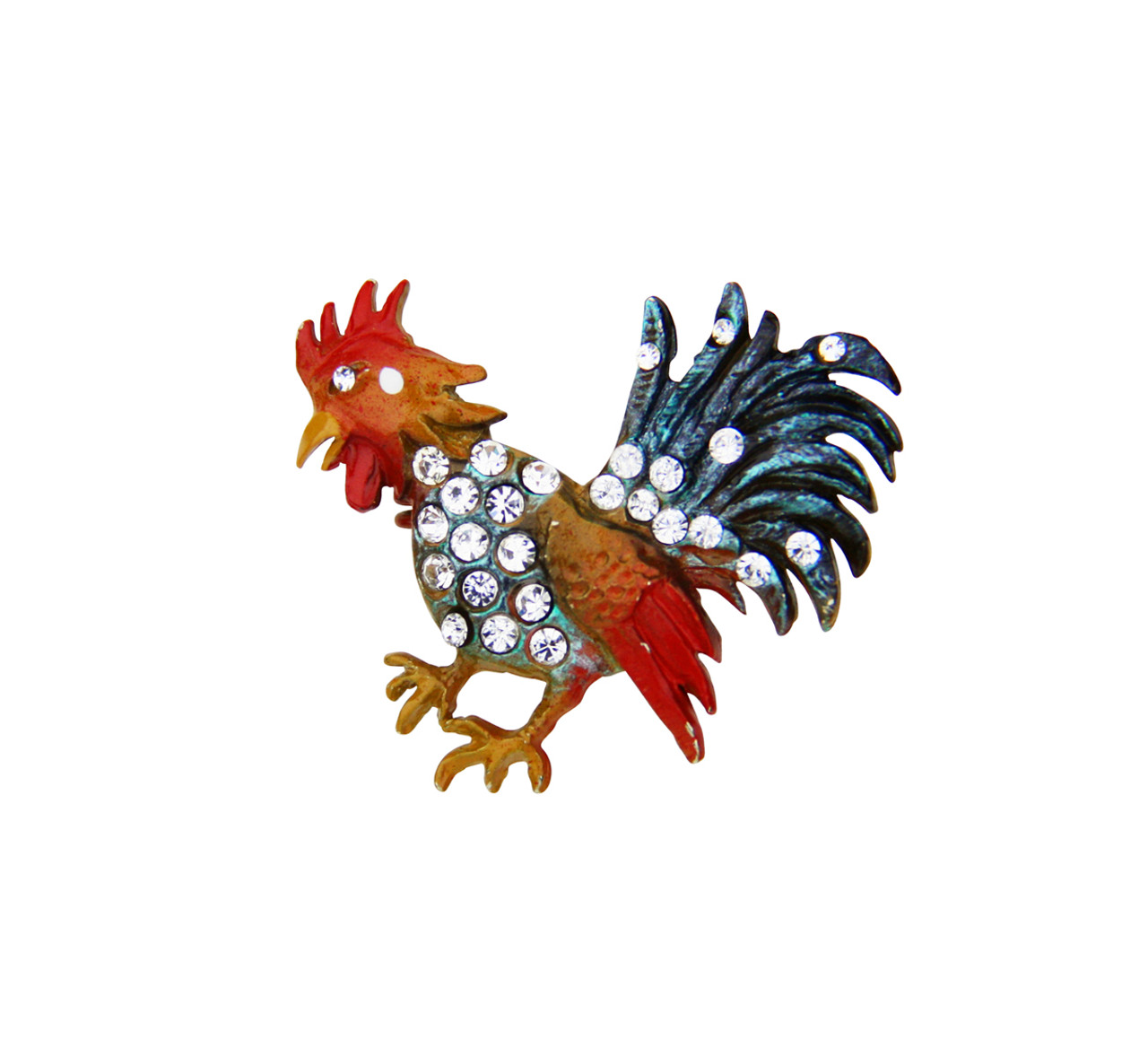 Rooster with Rhinestones German Hat Pin