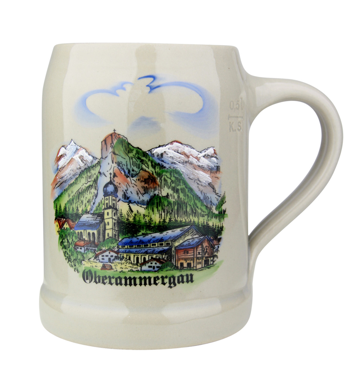 Oberammergau German Stoneware Beer Mug 0.5 Liter