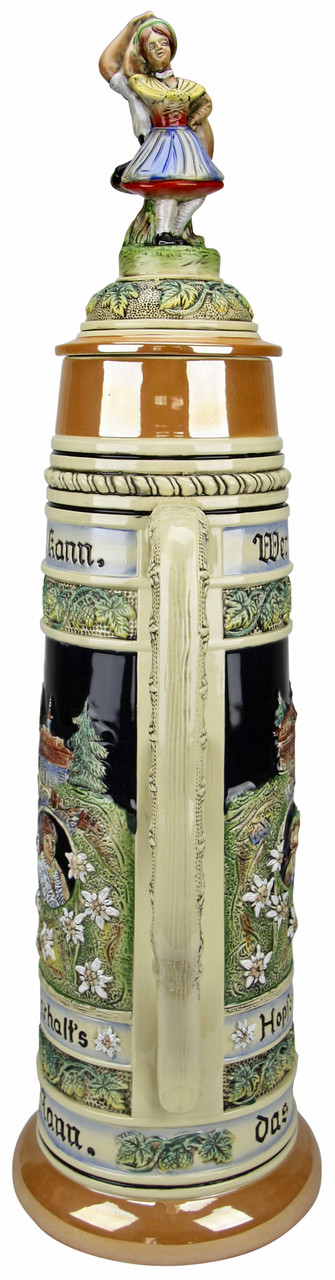 12 Liter Gold Multi-Color Beer Stein with Dancing Bavarian Couple Lid