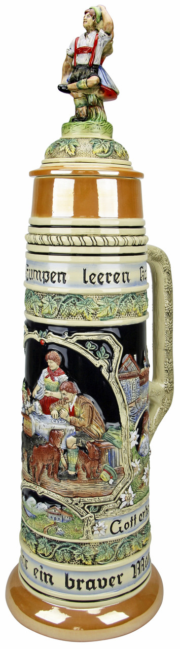 12 Liter Gold Multi-Color Beer Stein with Dancing Bavarian Couple Lid