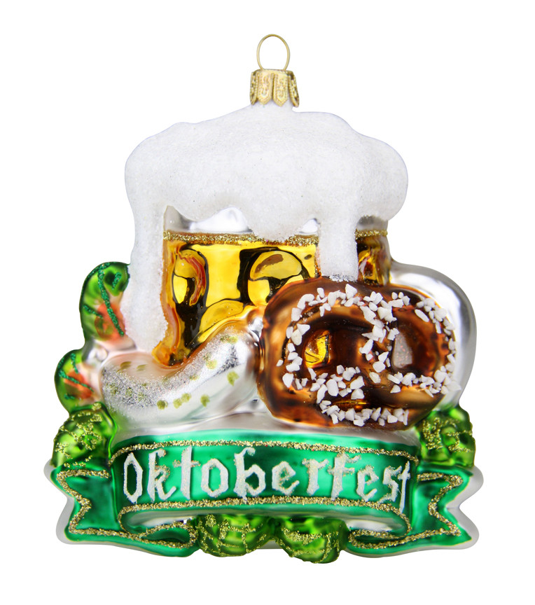 Oktoberfest Glass Christmas Ornament With Pretzel