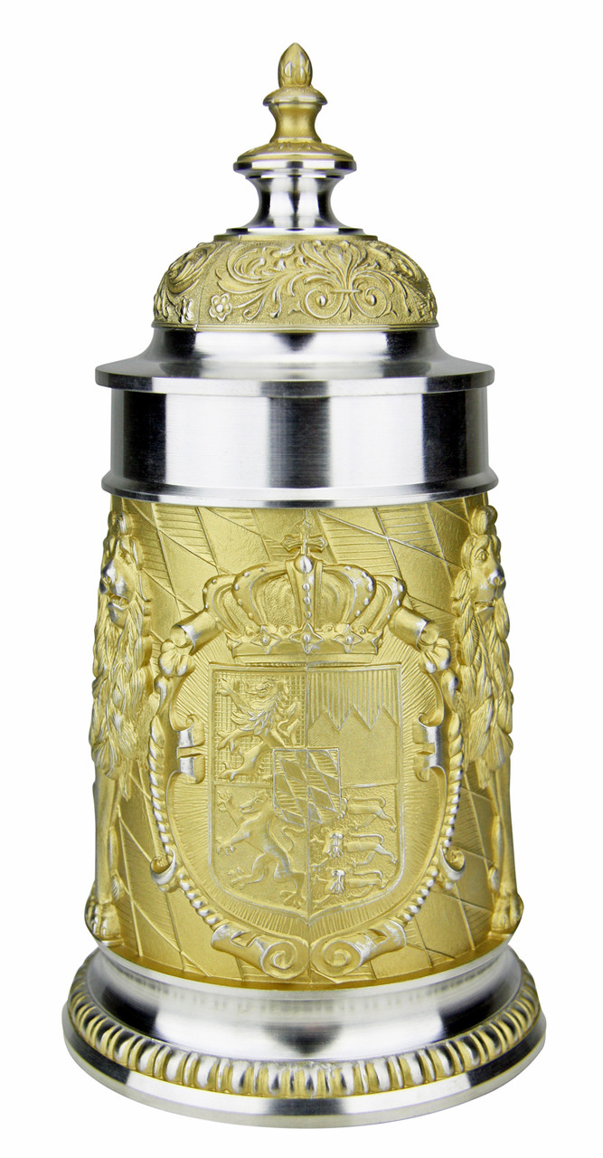Land of Bavaria Pewter Beer Stein Golden Finish - GermanSteins.com