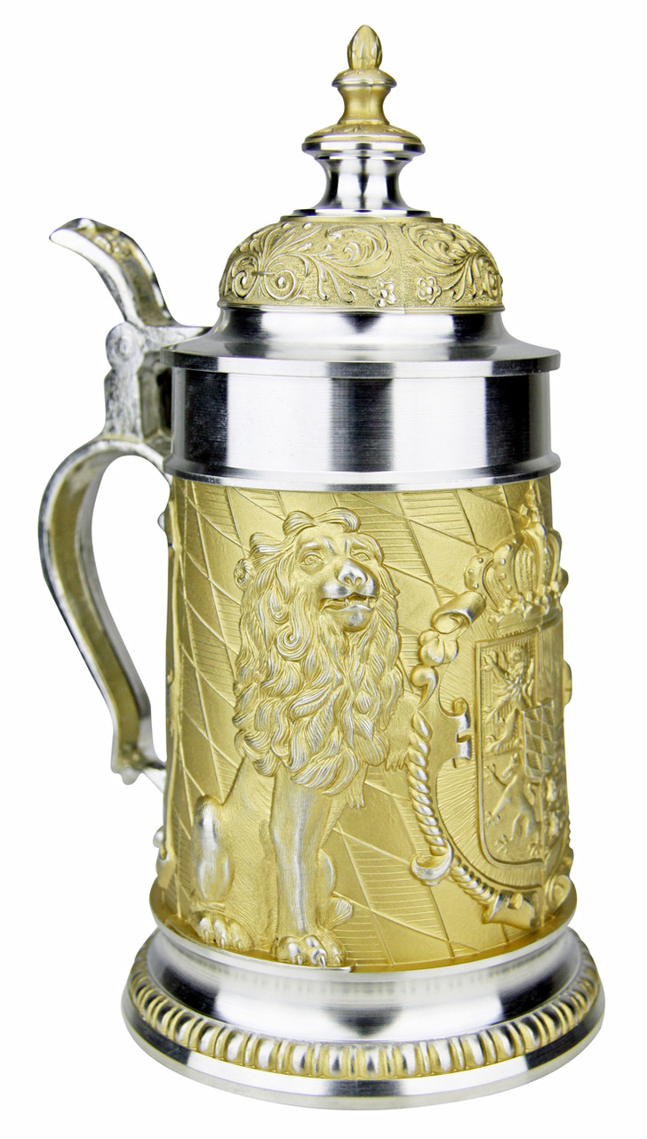 Land of Bavaria Pewter Beer Stein Golden Finish - GermanSteins.com