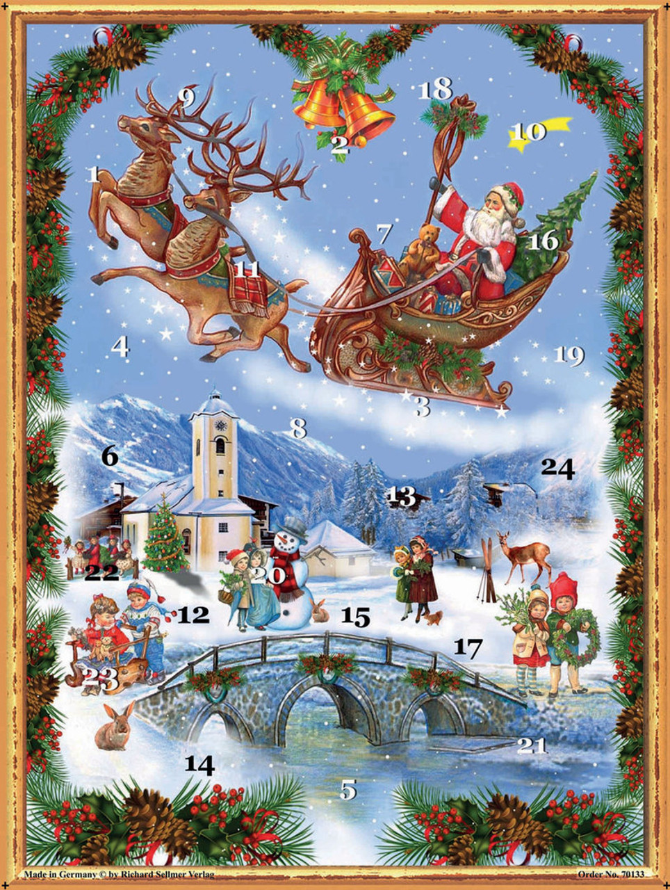 Santa in Sleigh German Christmas Advent Calendar