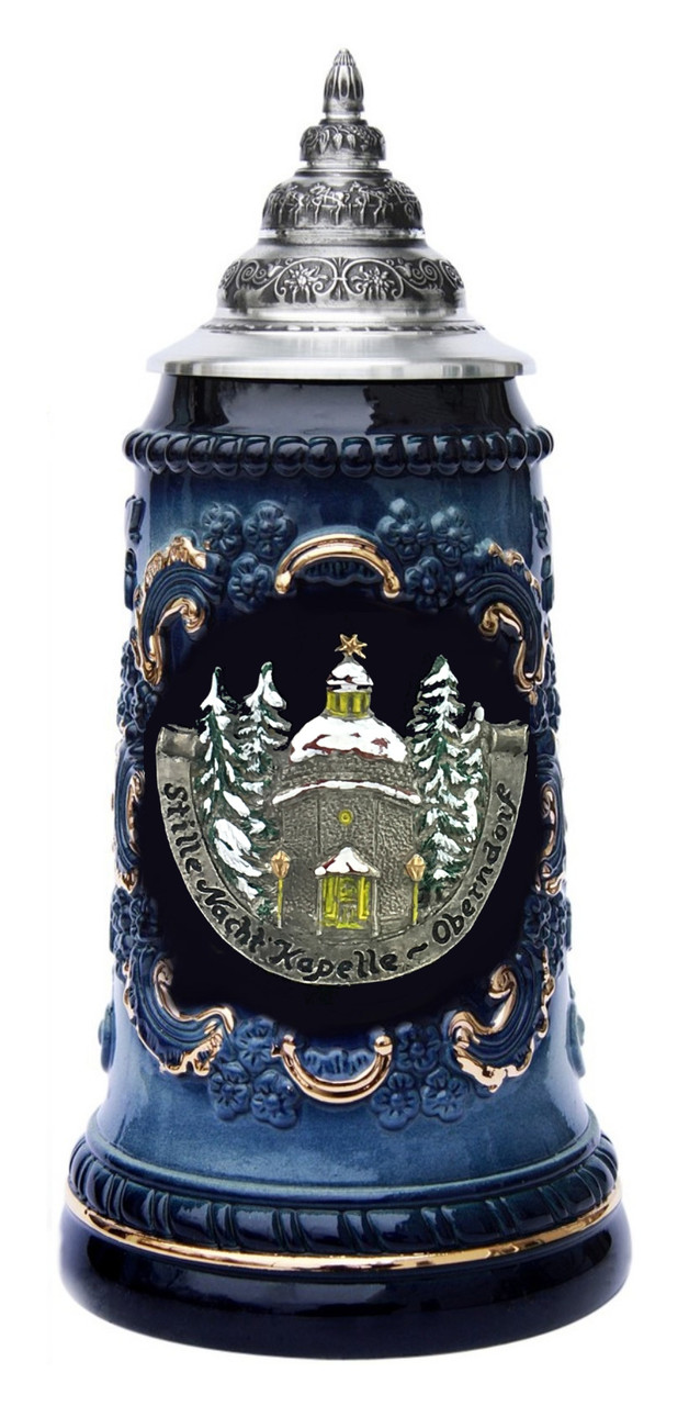 Silent Night Chapel Christmas Beer Stein with Pewter Badge Silent Night Chapel Christmas Beer Stein with Pewter Badge