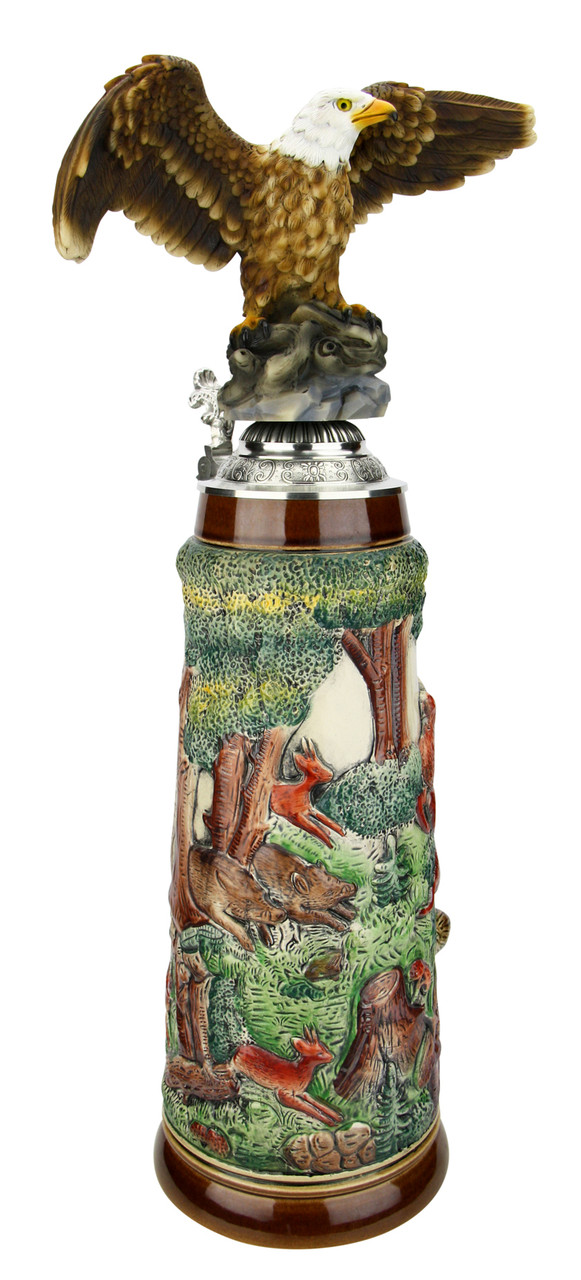 Fox Handle Hunter Beer Stein 2 Liter | Eagle Lid - GermanSteins.com