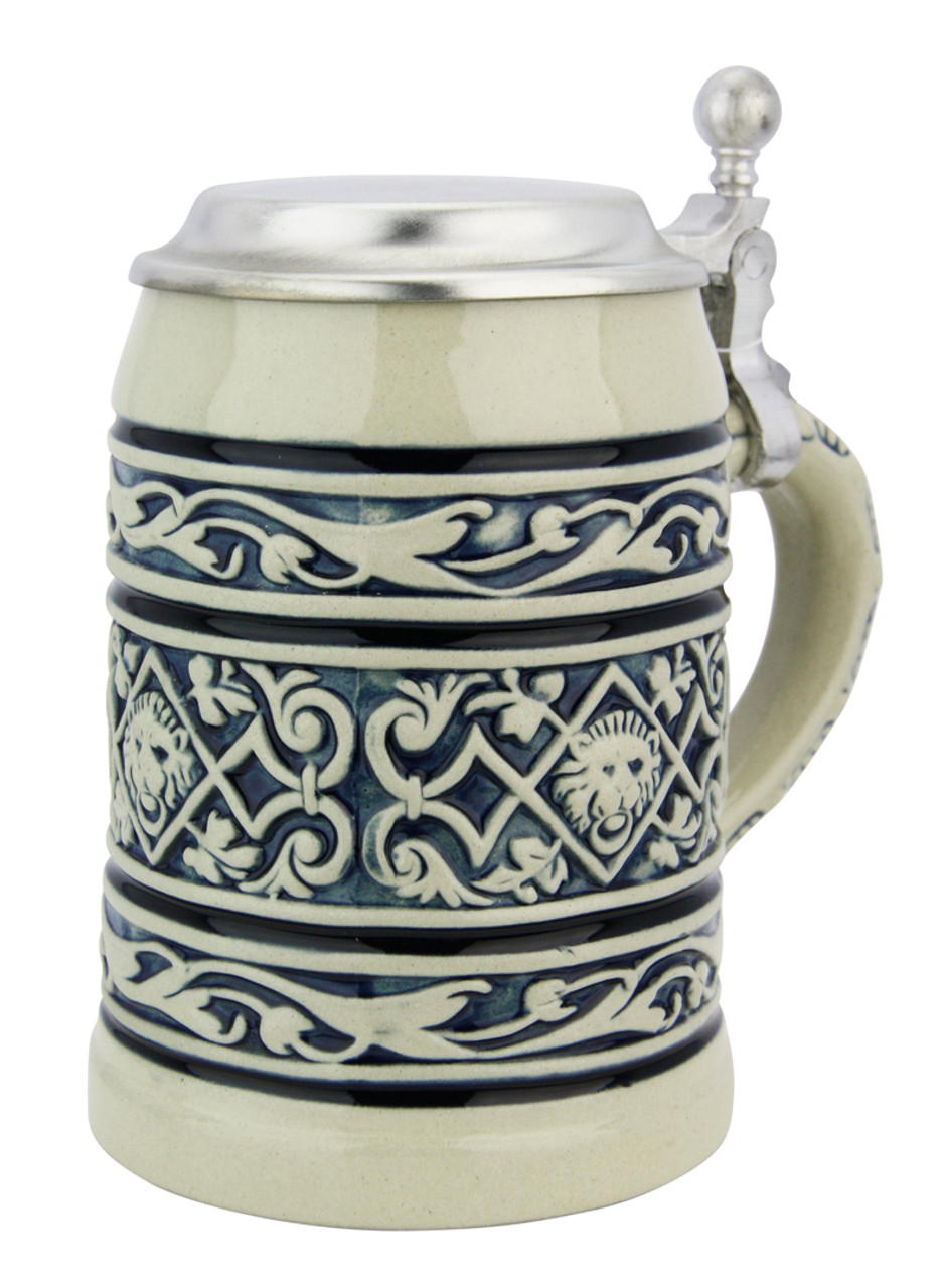 Lion Head Traditional Cobalt Stone Gray Finish Beer Stein 