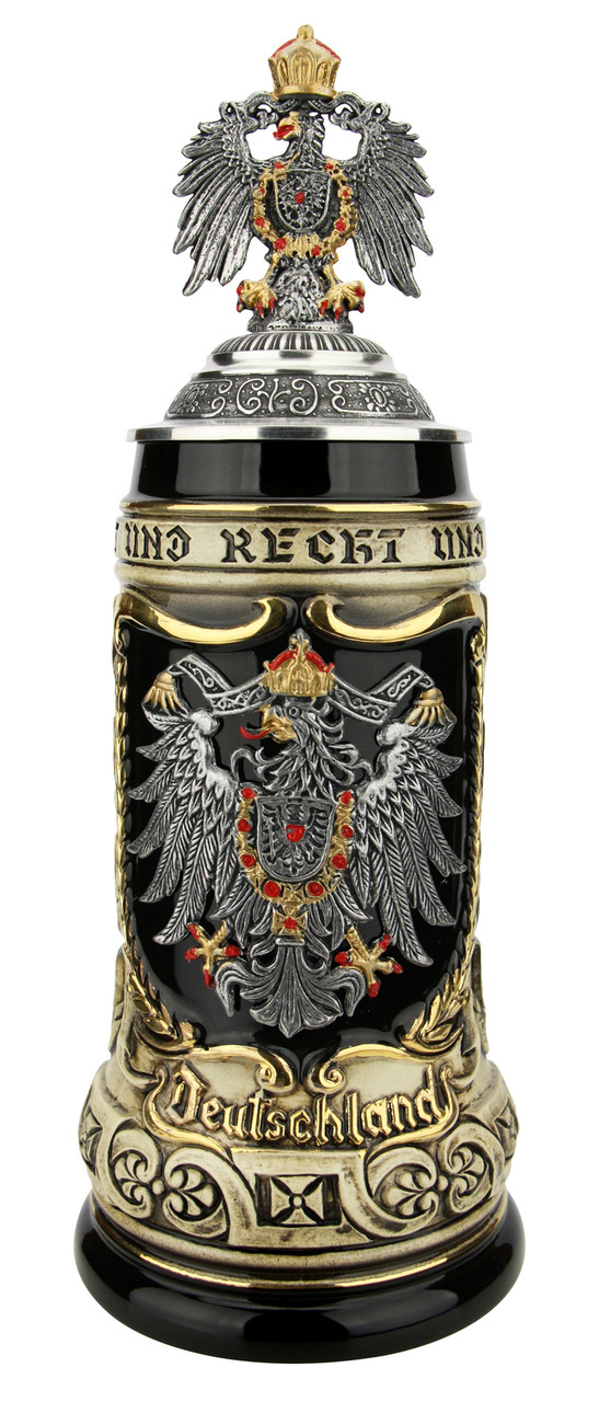 German Eagle Crests Beer Stein with Eagle Lid
