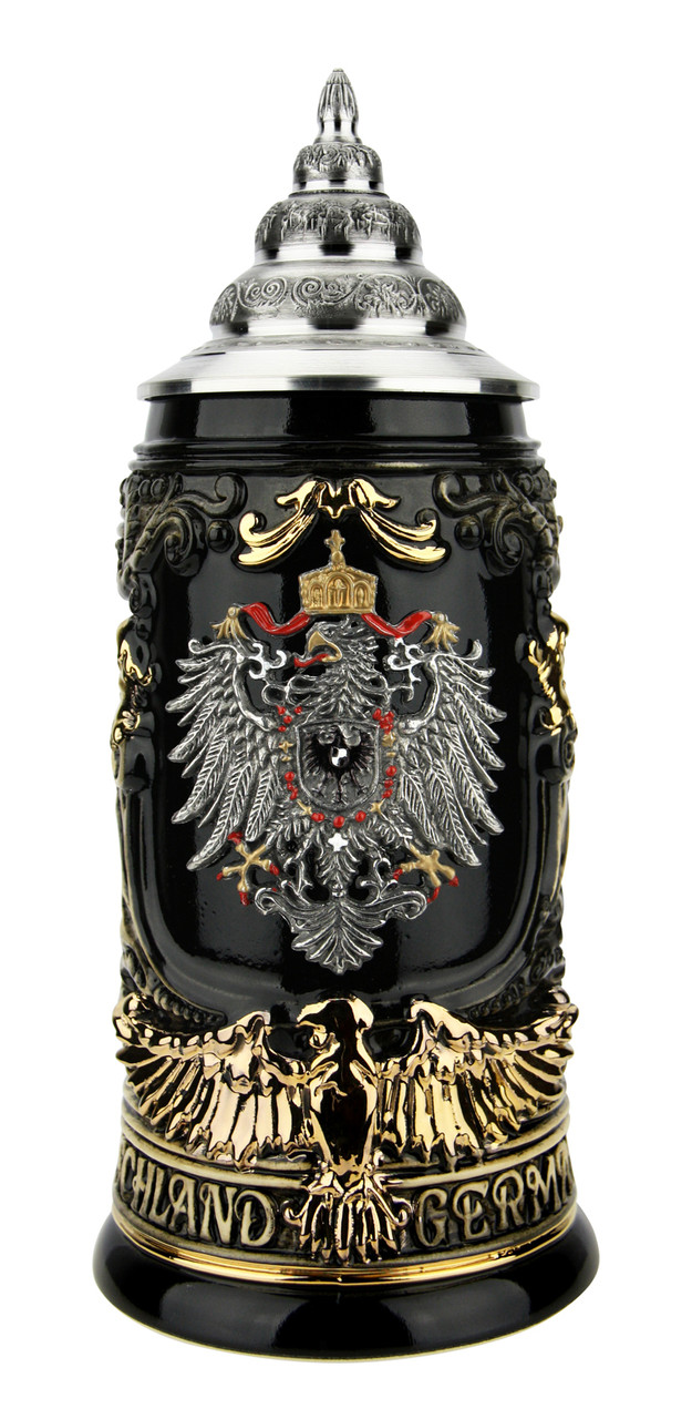 Deutschland Germany Eagle Handle with Crests Beer Stein | 0.4 Liter