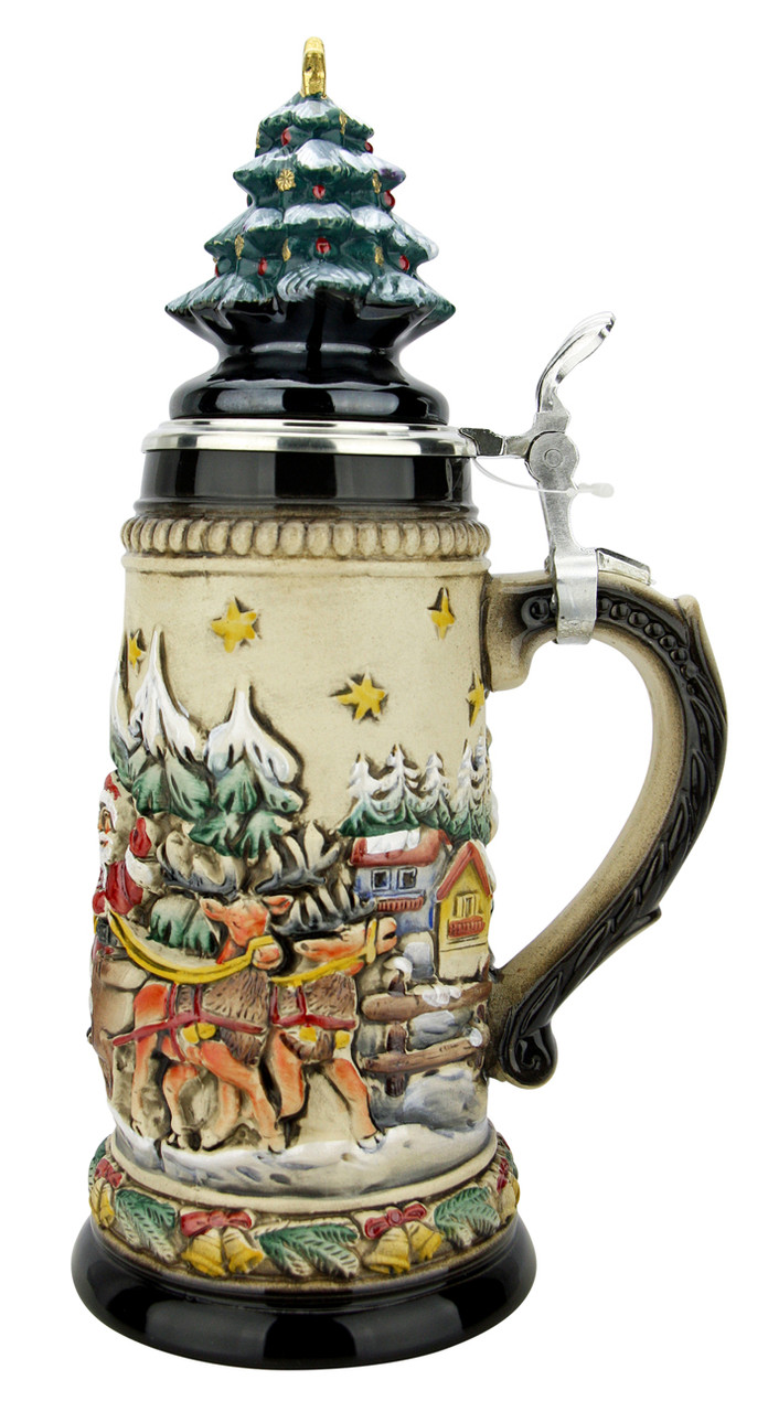 Santa Themed Beer Stein w/ Christmas Tree Lid: Imported