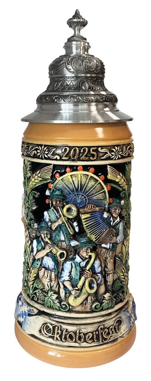 Official Munich Oktoberfest Relief Stein 2025 Baroque Facon Style Pewter Lid