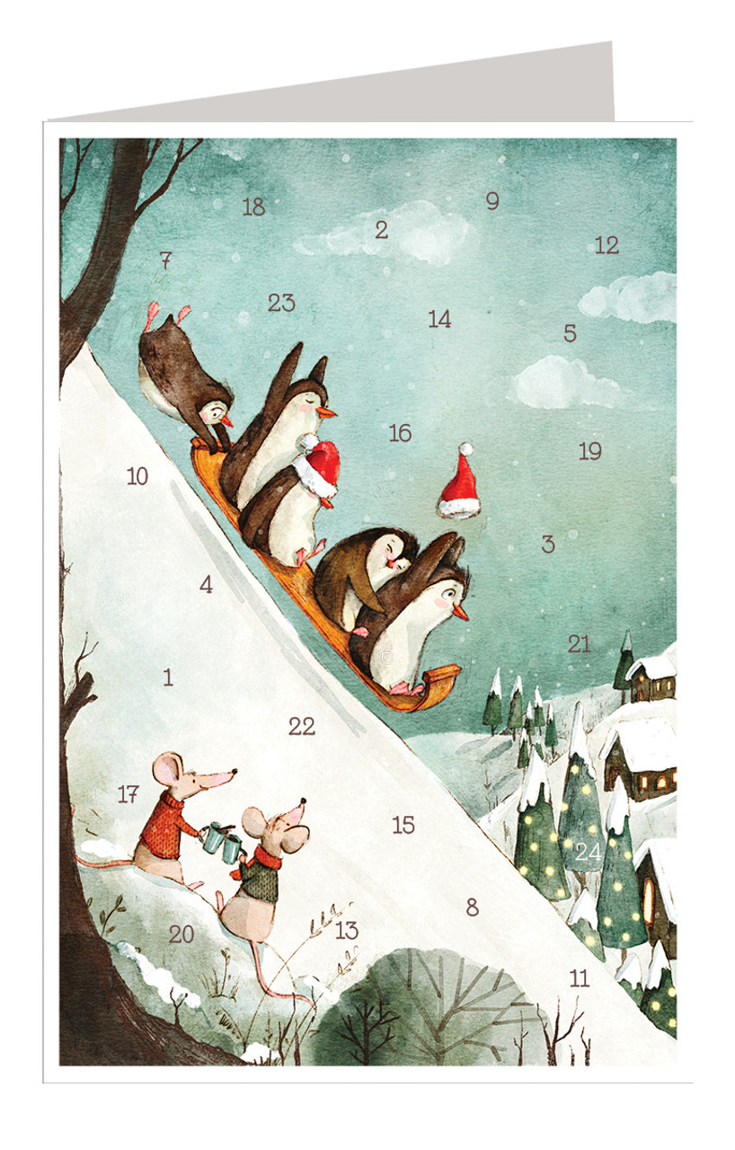 Little Friends Penguin Fun German Advent Calendar Christmas Card